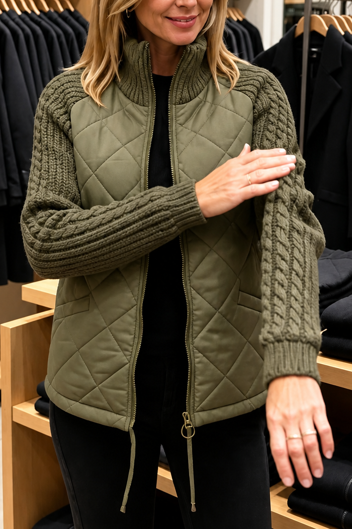 Knitpuff | Knit-Panel Quilted Puffer Jacket for Women