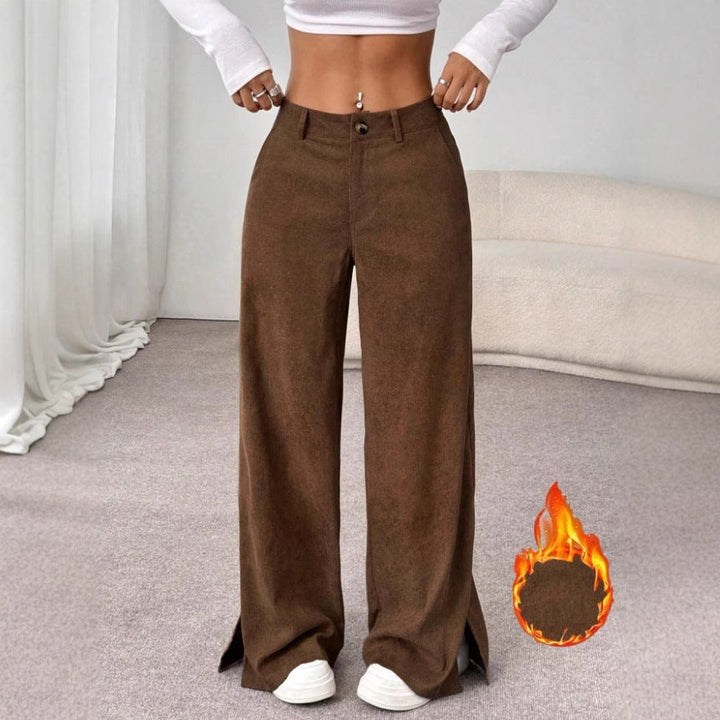 Maya | Pantaloni confortevoli a vita alta, a gamba larga, con spacco