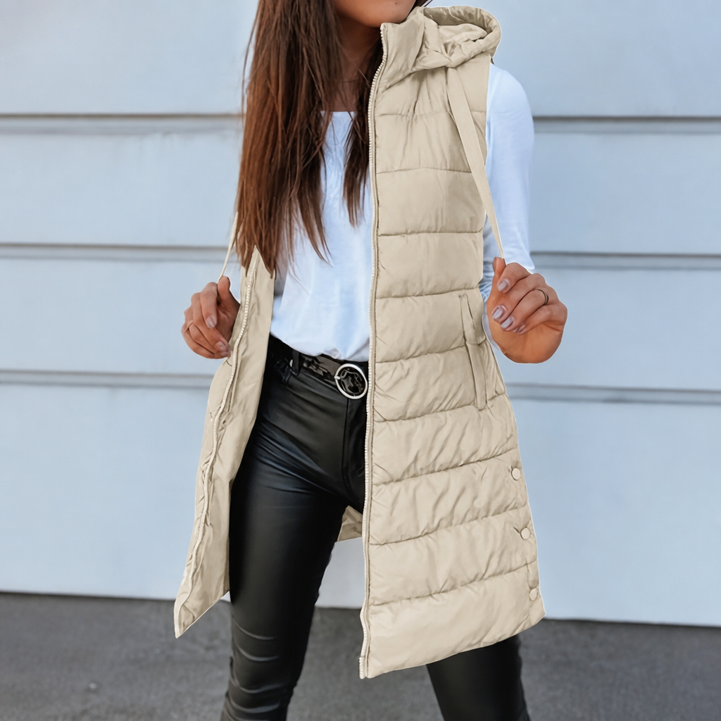 Wearbella | Longline Puffer Vest – Sleek Sleeveless Style for Women