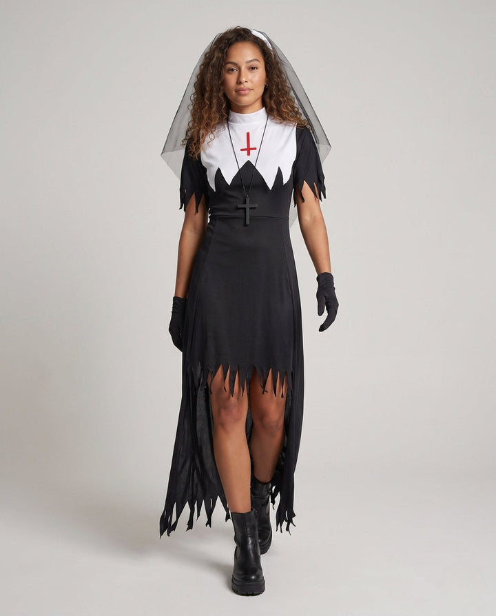 Mysterio | Halloween Nun Costume – Spooky Design with Long Cloak for Women