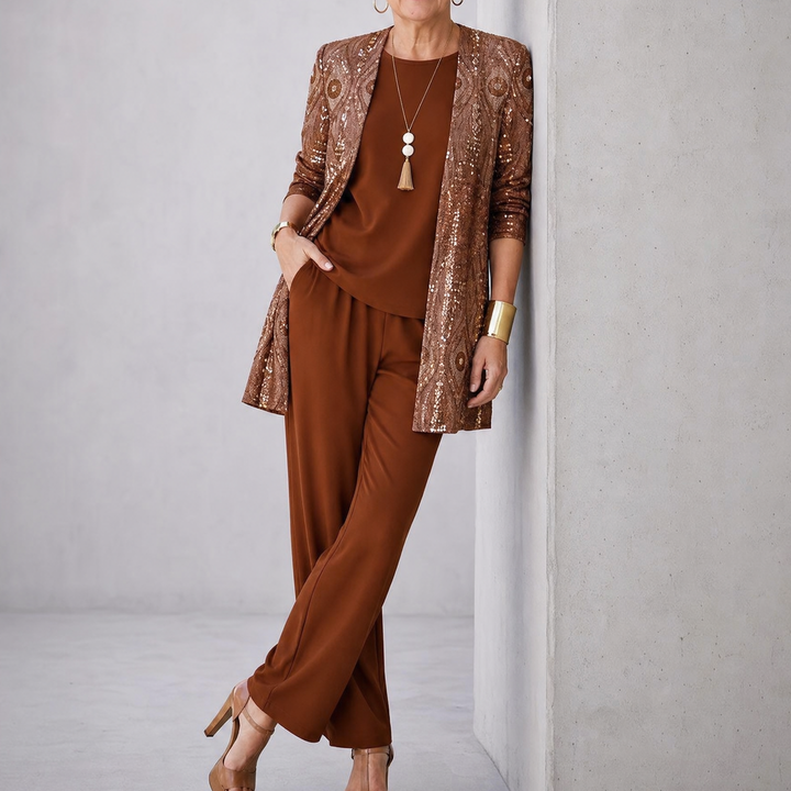 Trielle | Wide-Leg Pantsuit Set – Elegant 3-Piece Outfit for Women