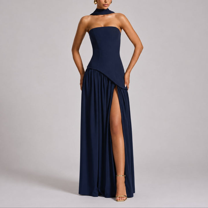 Sophia | Elegante abito lungo da cerimonia autunnale senza spalline