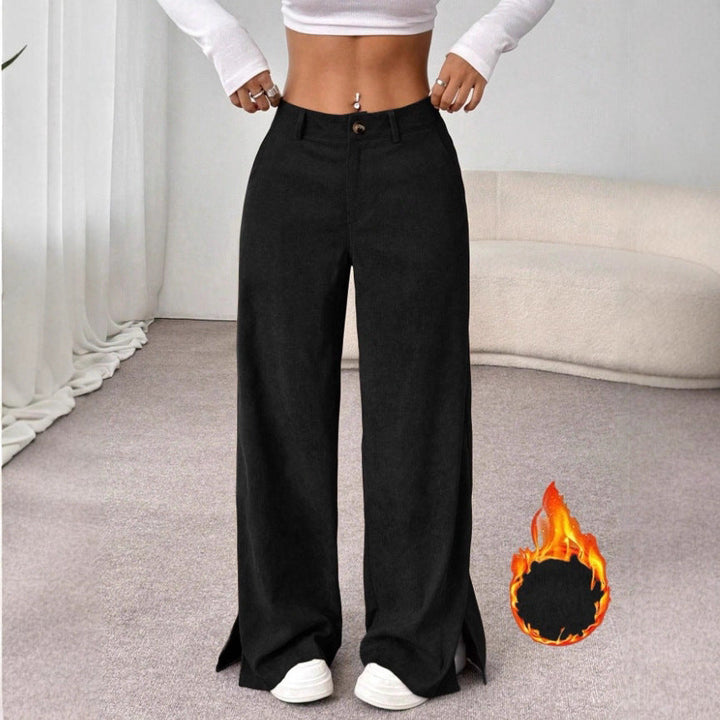 Maya | Pantaloni confortevoli a vita alta, a gamba larga, con spacco