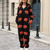 Poppy | Hooded Pumpkin Fleece Halloween Jumpsuit