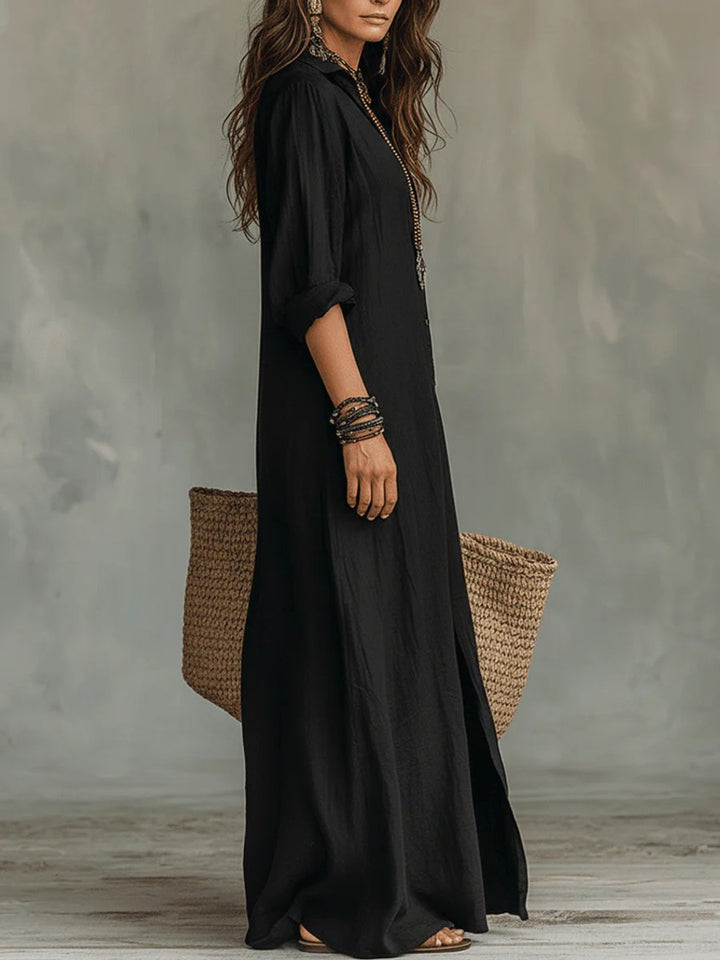 Christina | Robe longue-chemise décontractée et polyvalente à manches longues