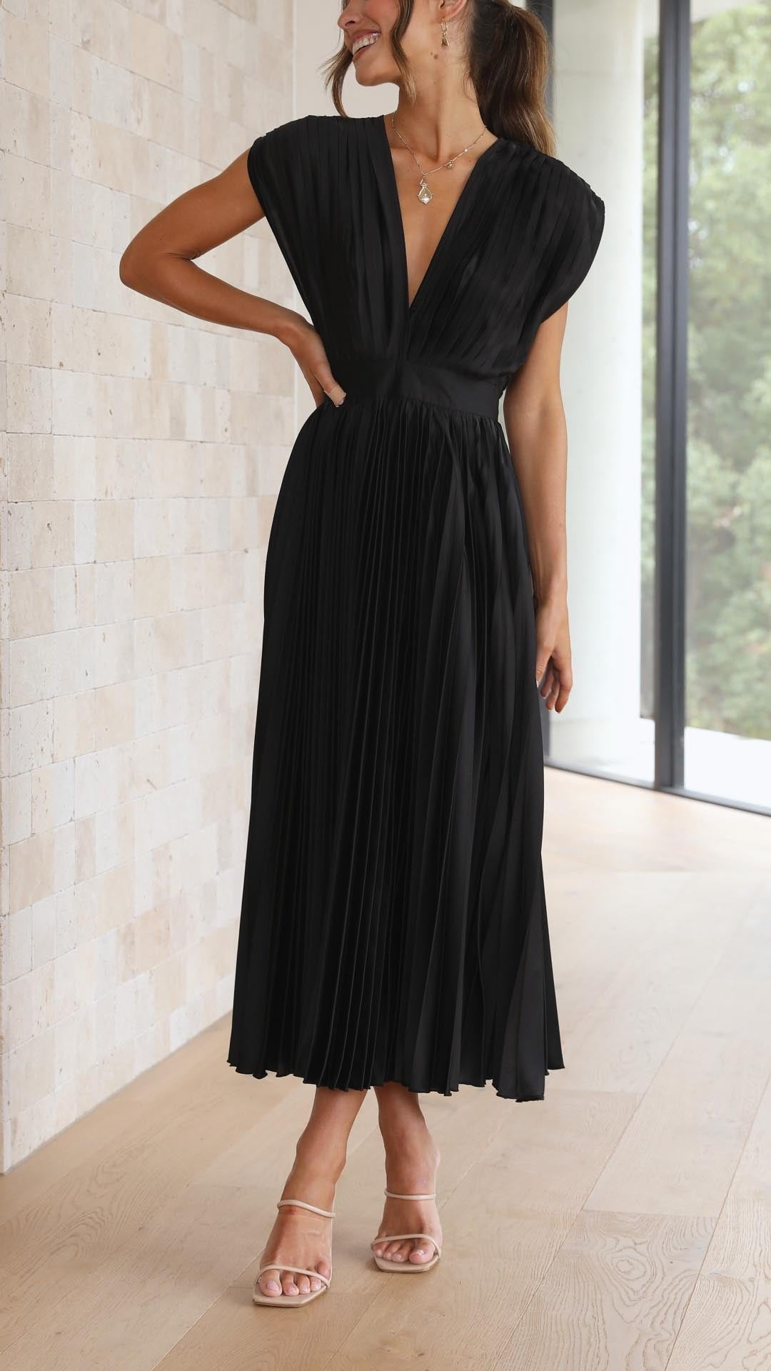 Maria | Pleated Maxi Dress for Wedding Guests