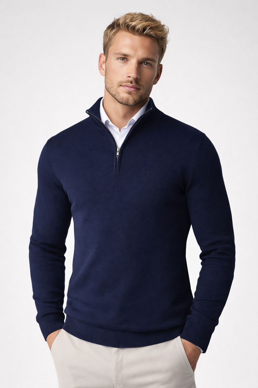 James | Modern and Casual Half Zip High Neck Sweater
