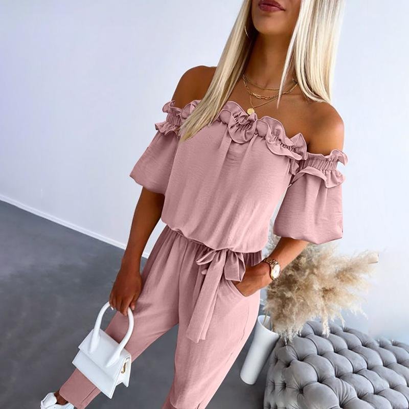 Amelia | Off-Shoulder Ruffle Jumpsuit – Elegant Style for Women