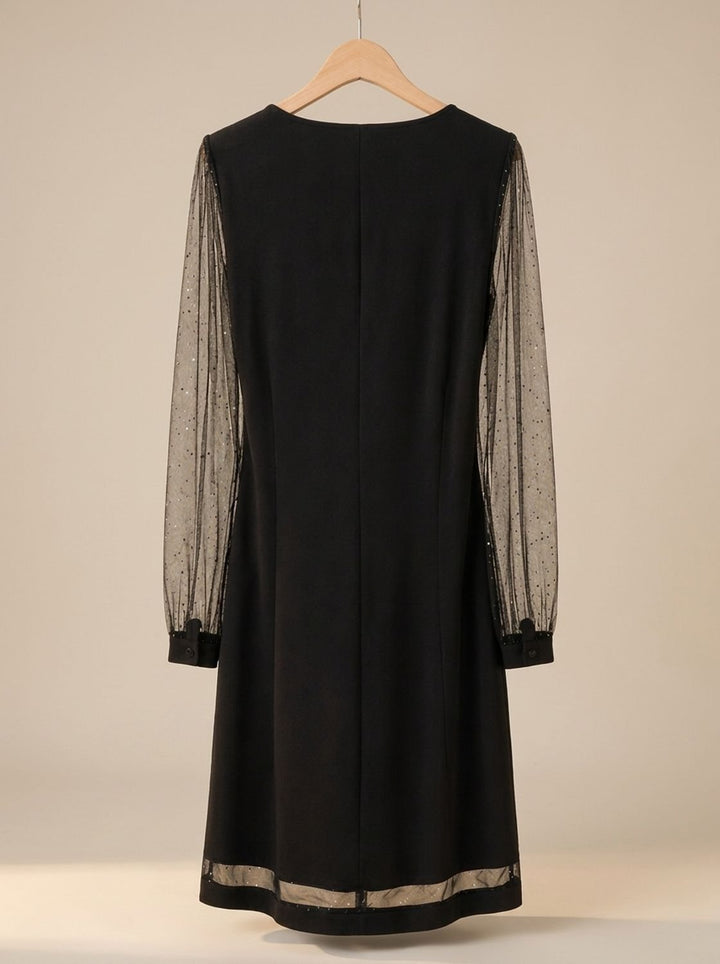 Scarlett | Mini Dress – V-Neck Glitter Mesh Sleeve for Women