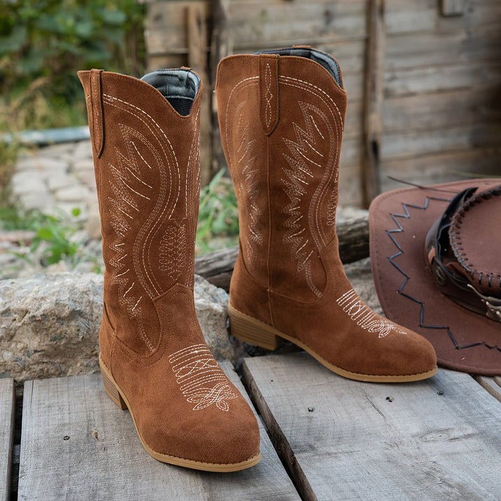 Camille | Stivali da cowboy western classici con cuciture per polpacci larghi