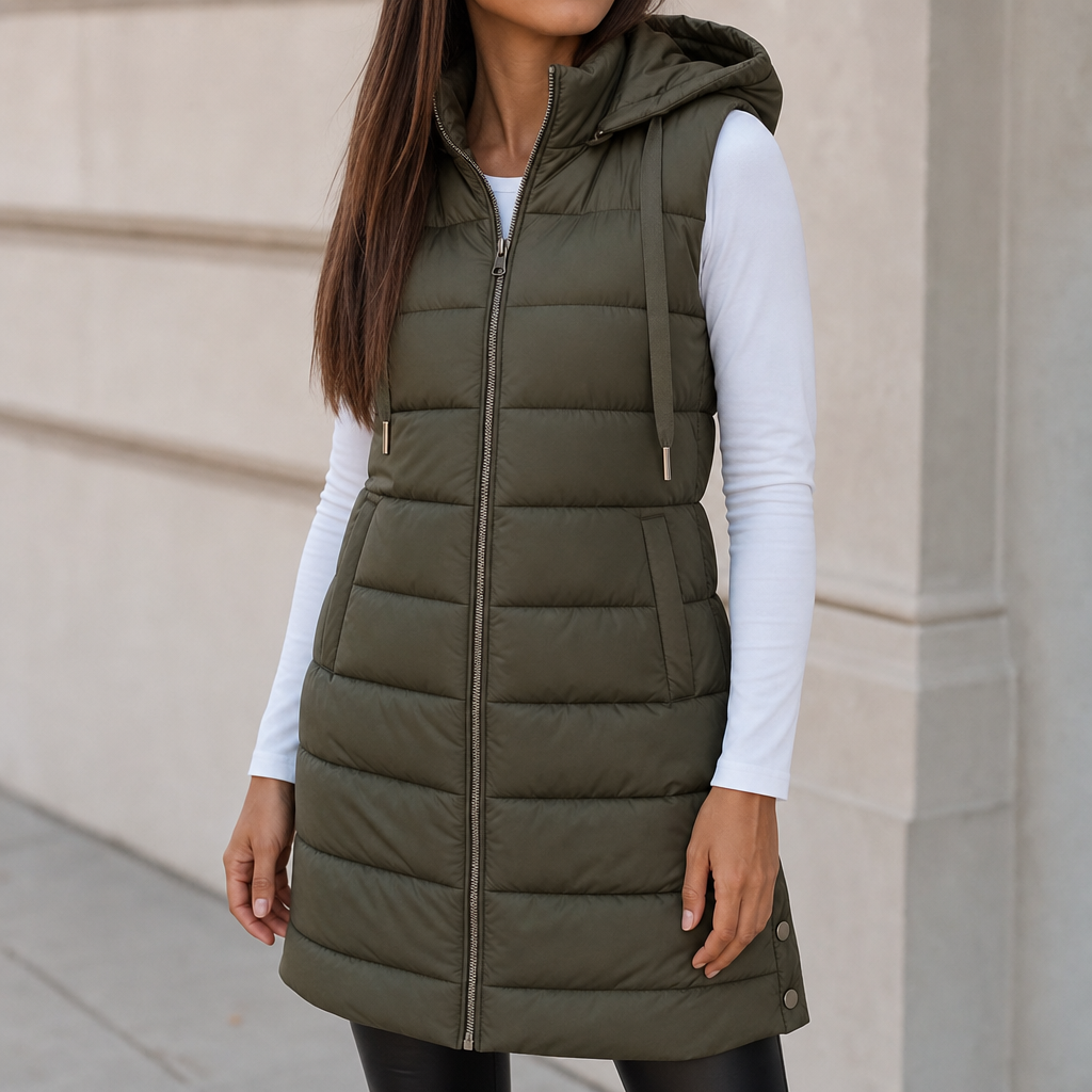 Wearbella | Longline Puffer Vest – Sleek Sleeveless Style for Women