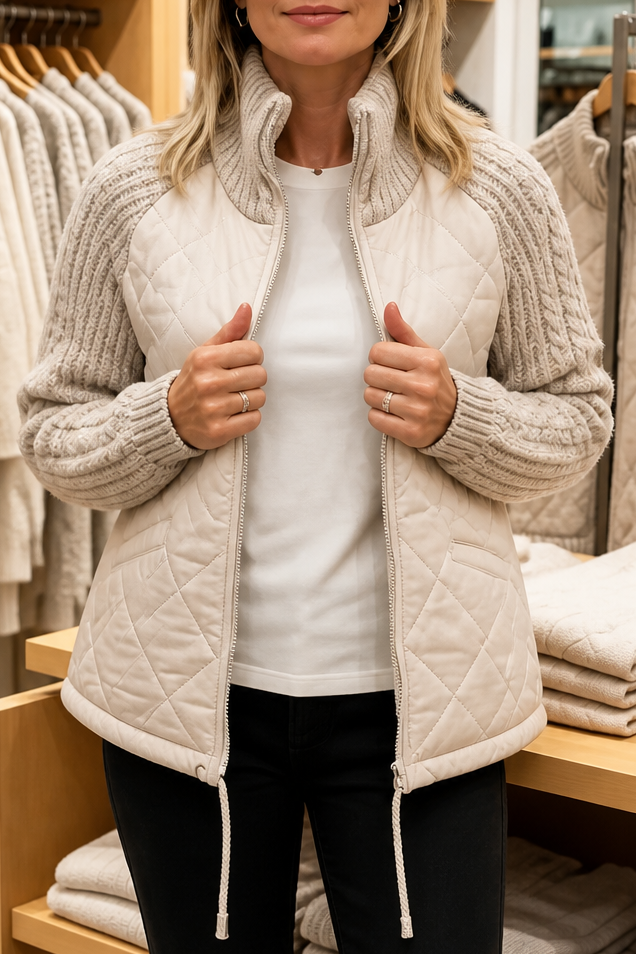 Knitpuff | Knit-Panel Quilted Puffer Jacket for Women