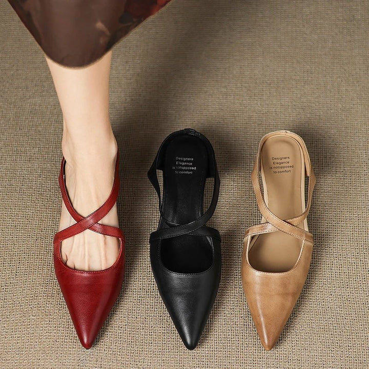 Camila | Mules eleganti e alla moda in pelle con cinturini incrociati