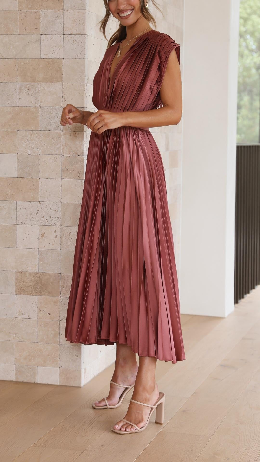 Maria | Pleated Maxi Dress for Wedding Guests