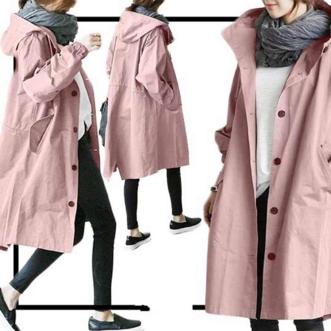 Audrey | Trench lungo moderno con cappuccio
