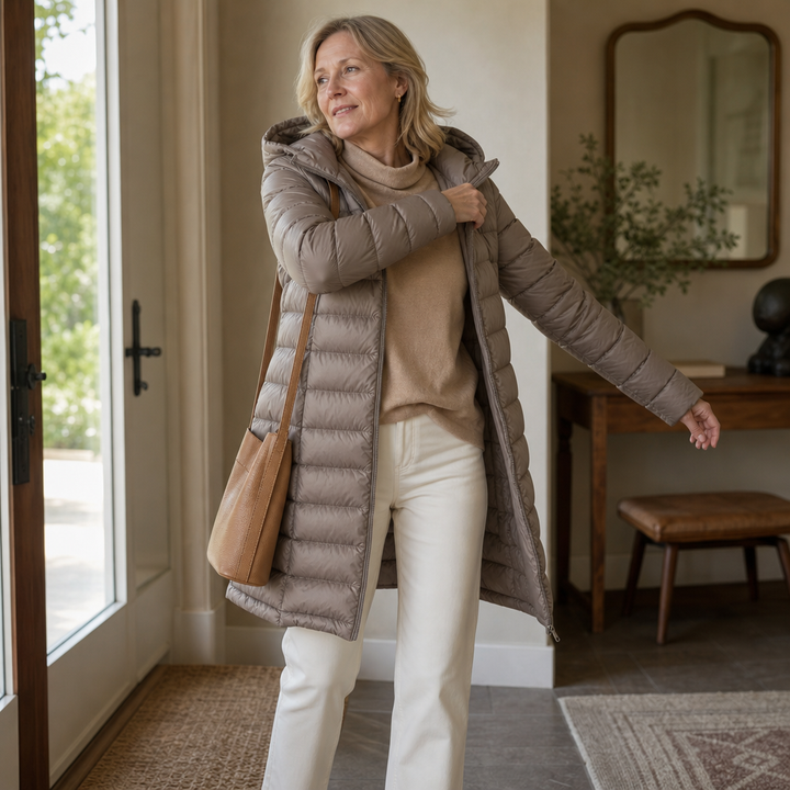 Veluna | Long Quilted Puffer Coat – Lightweight Warmth for Women
