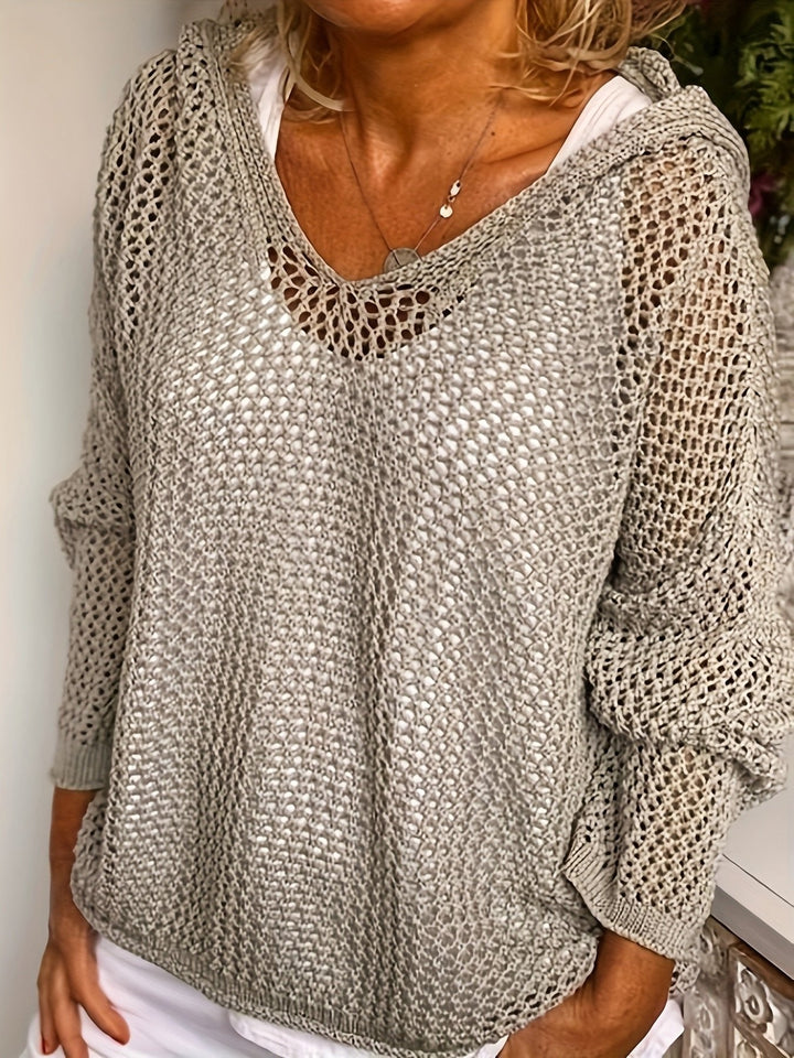 Delaney | Open-Knit Hooded Sweater – Relaxed Style for Women