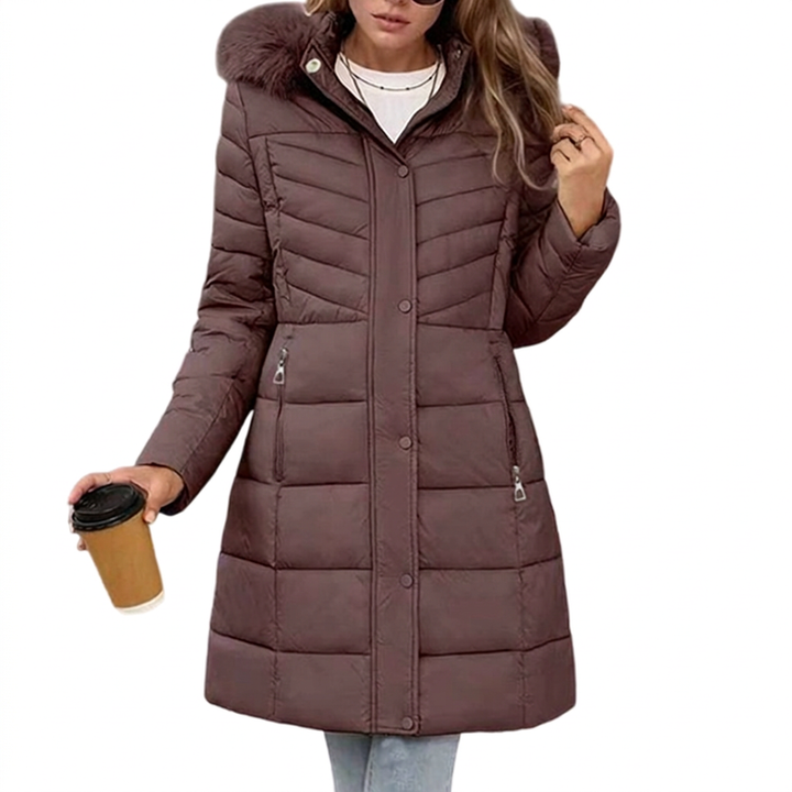 Chevronwarm | Longline Puffer Coat with Fur Hood