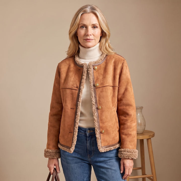 Gina | Short Leather Jacket – Stylish Faux Shearling for Women