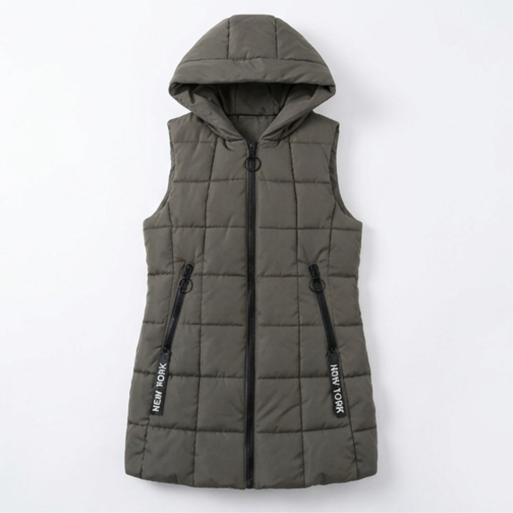 Covara | Long Quilted Puffer Vest with Hood for Women
