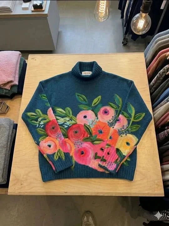 Daphne | Floral Turtleneck Jumper – Cozy Knit Sweater