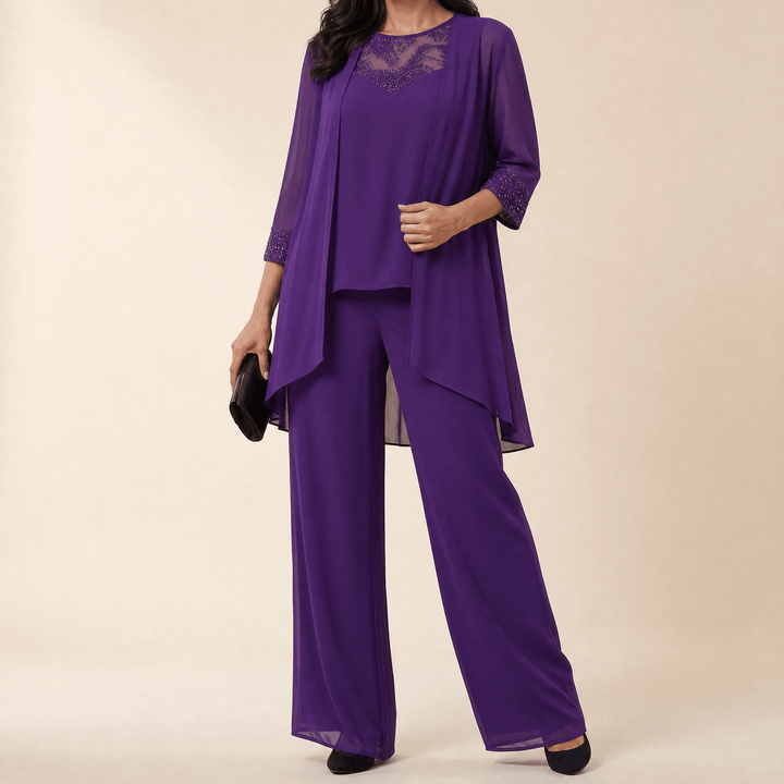 Bronte | Women's Three-Piece Pantsuit – Elegant Chiffon Set