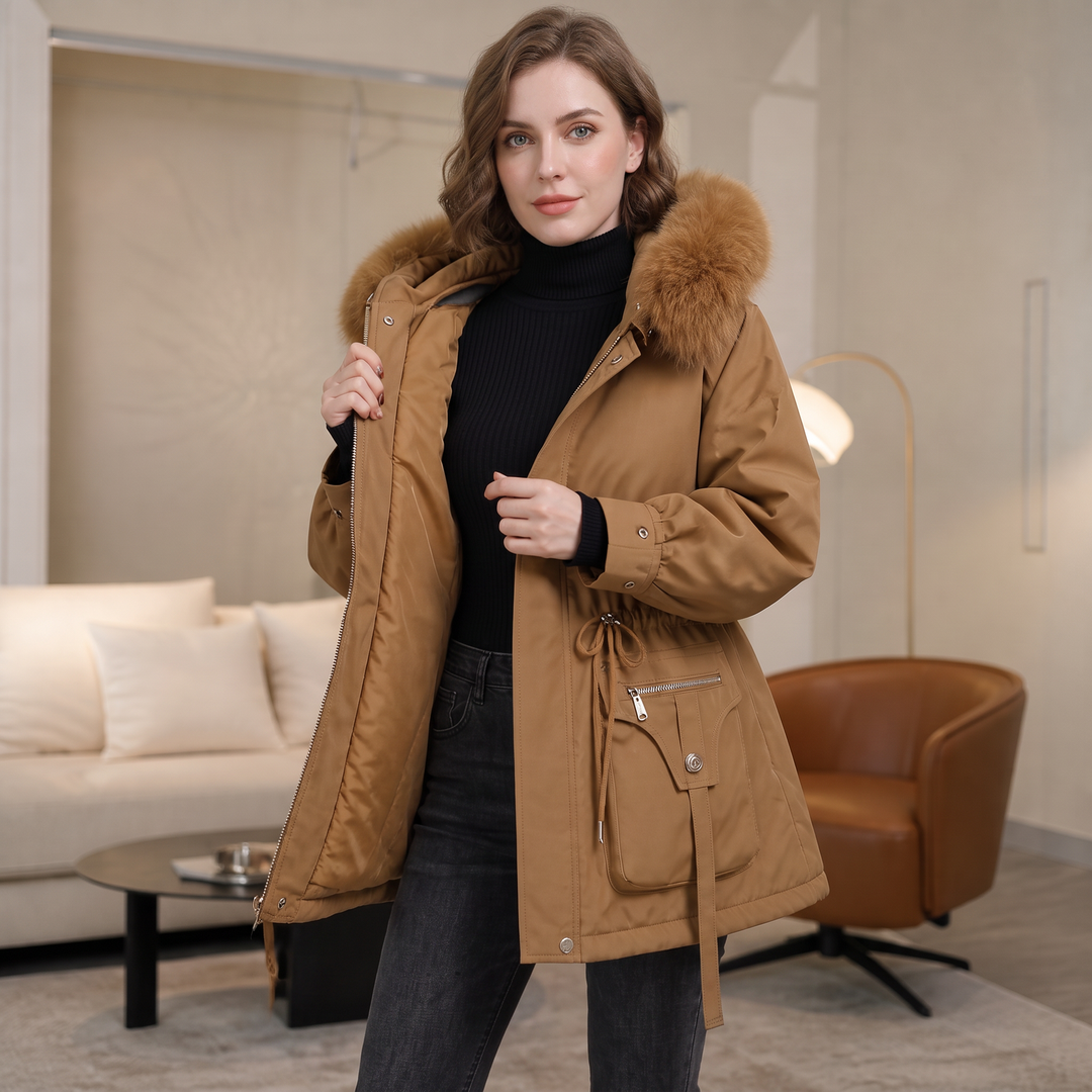 Duvella | Puffer Coat – Faux Fur Hood Double-Layered Insulation for Women