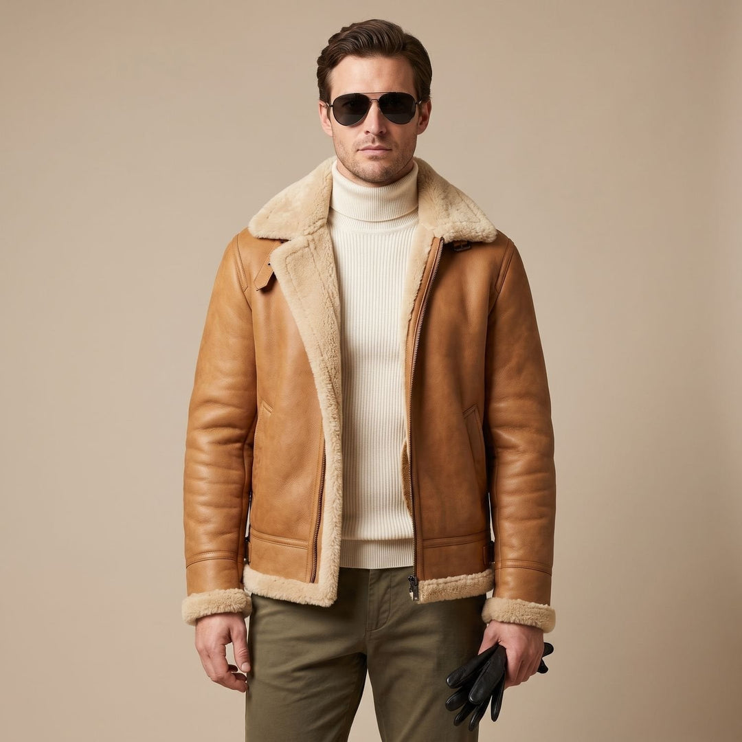 Felix | Leather Bomber Jacket with Teddy Fur Lining