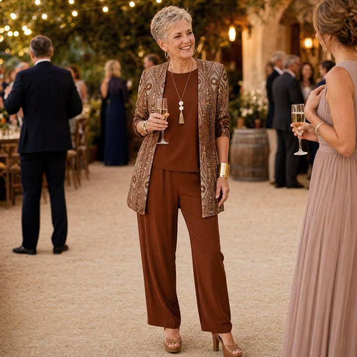 Trielle | Wide-Leg Pantsuit Set – Elegant 3-Piece Outfit for Women