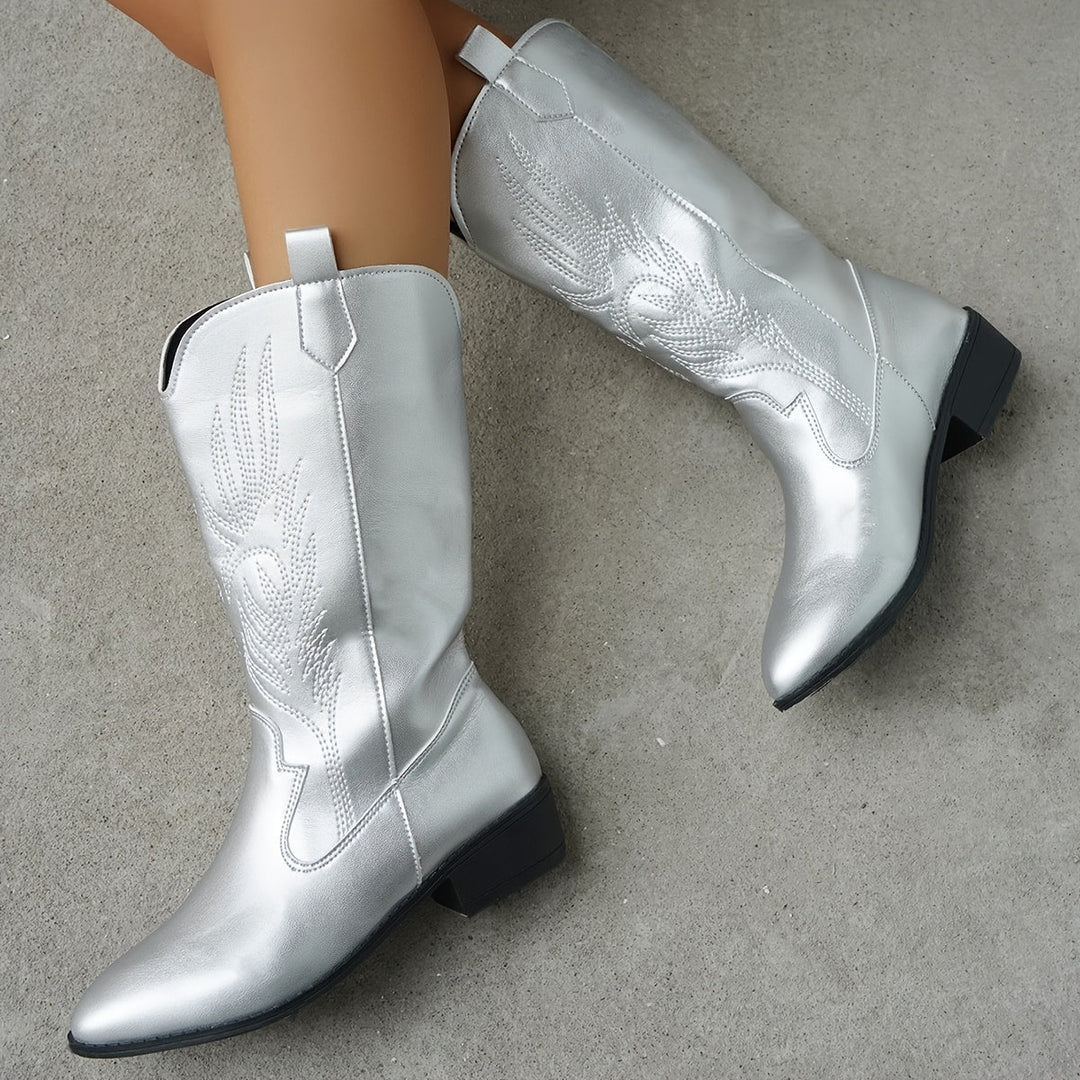 Valerie | Bottes de cowboy élégantes et modernes à tige large métallisée