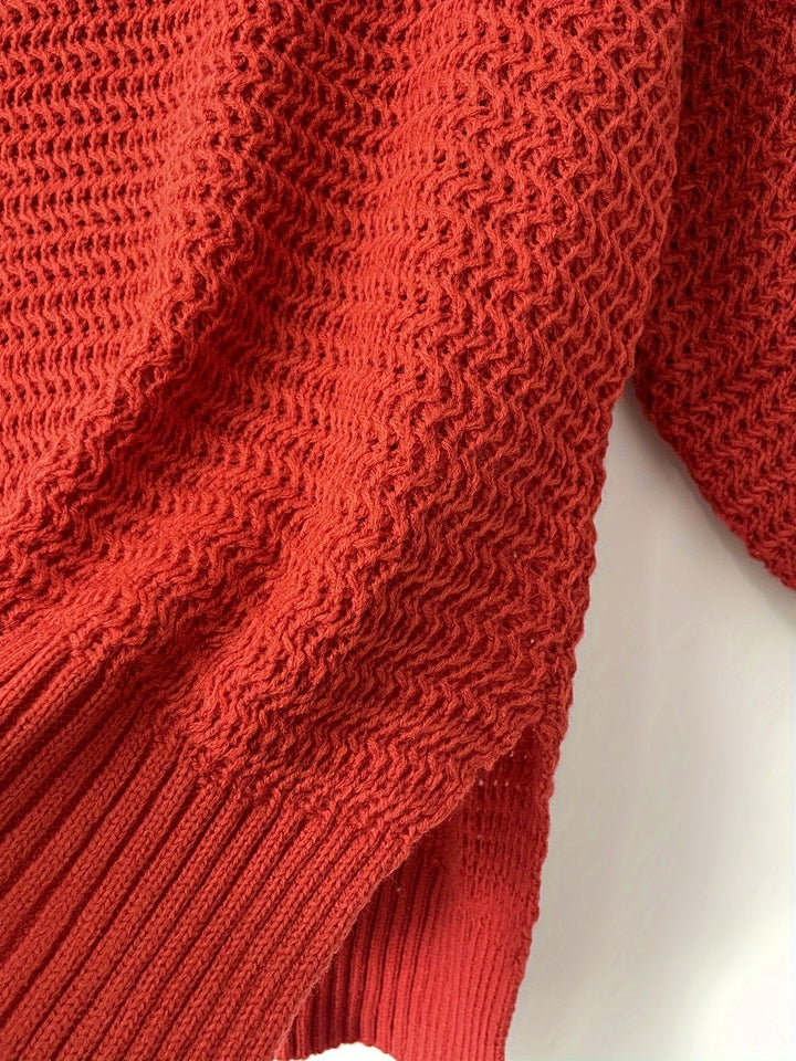 Evangeline | Textured High-Low Sweater in Cozy Red