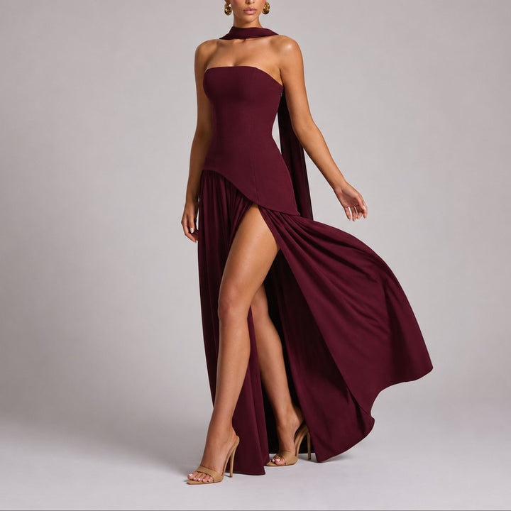 Sophia | Elegante abito lungo da cerimonia autunnale senza spalline