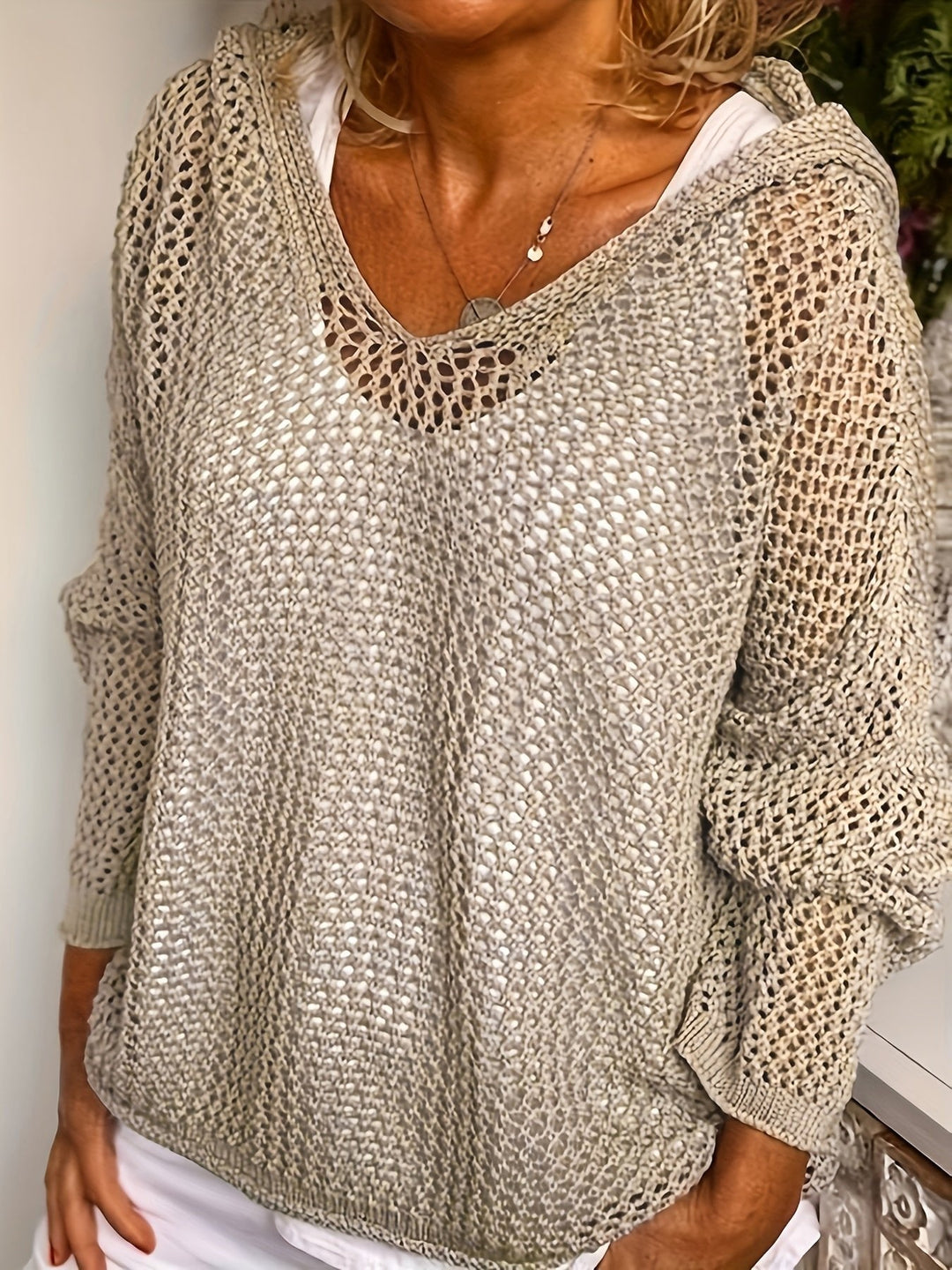 Delaney | Open-Knit Hooded Sweater – Relaxed Style for Women