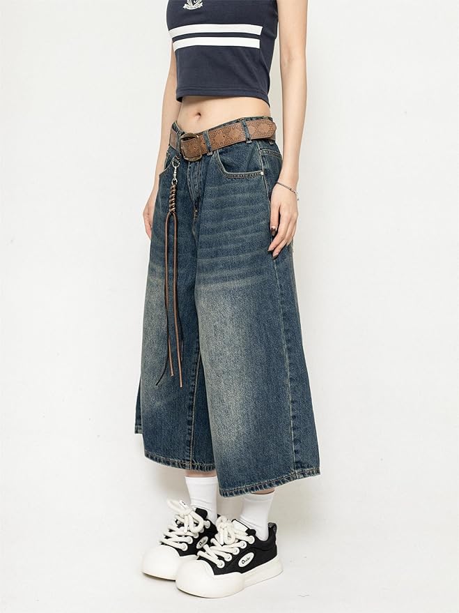 Victoria | Culotte eleganti in denim vintage effetto usato