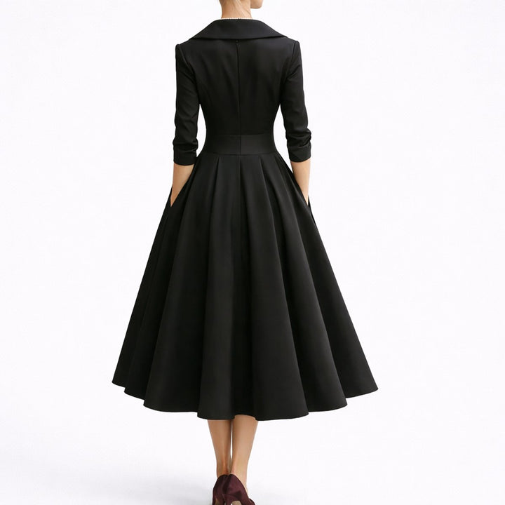 Christina | Elegante e strutturato abito midi autunnale da cerimonia a trapezio