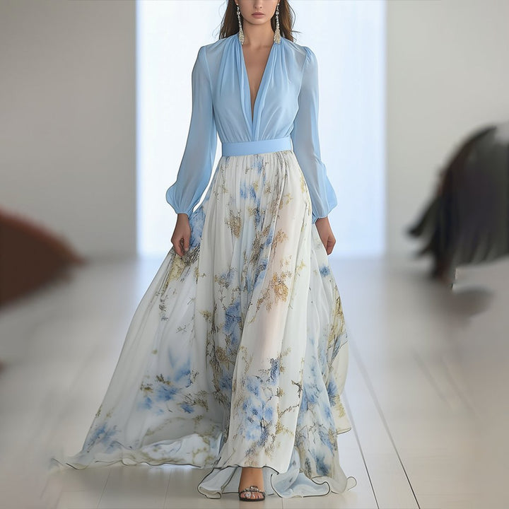 Karolin | Robe longue romantique et élégante en mousseline à manches longues