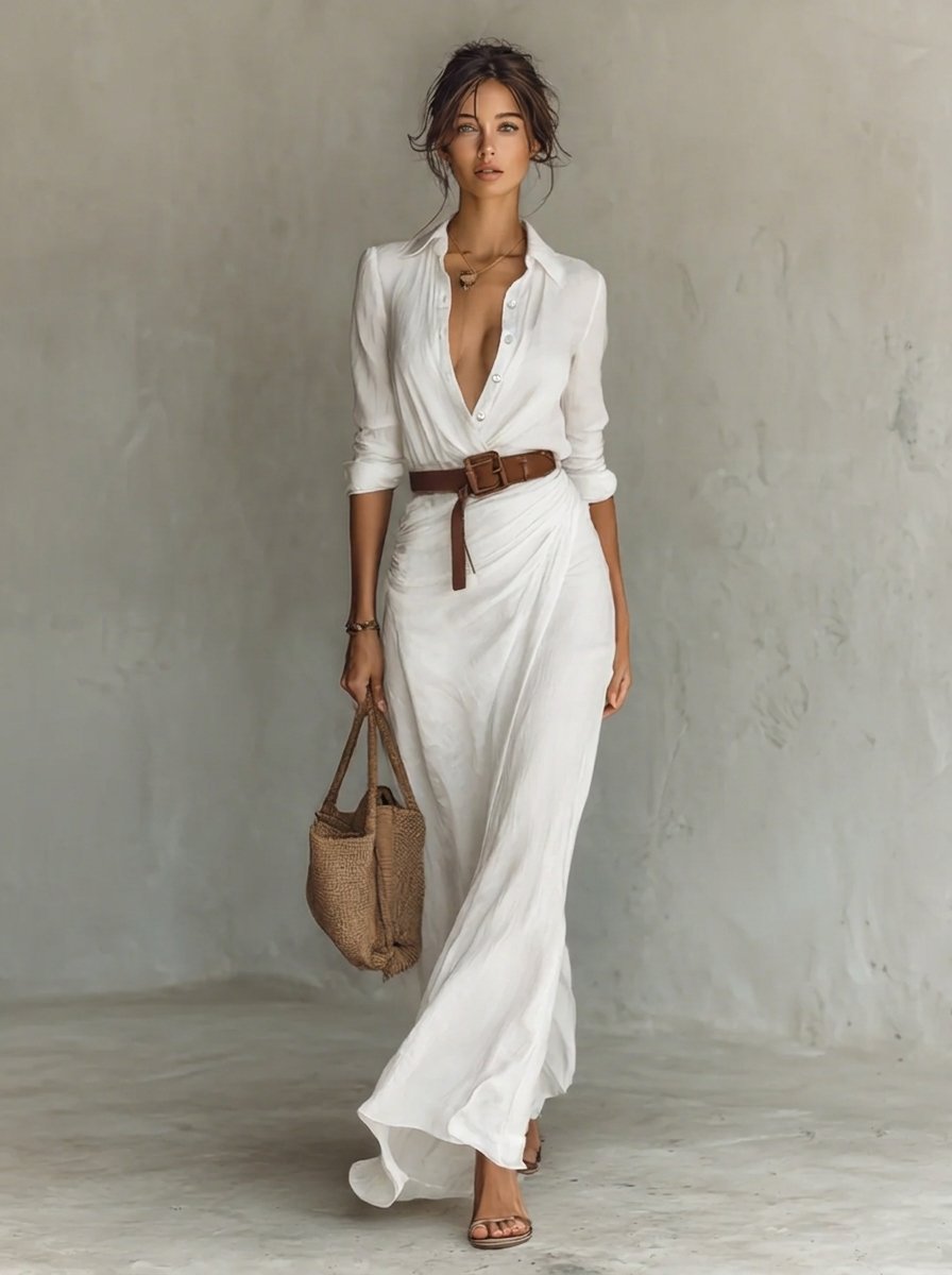 Martina | Chic e moderno abito lungo a maniche lunghe con cintura