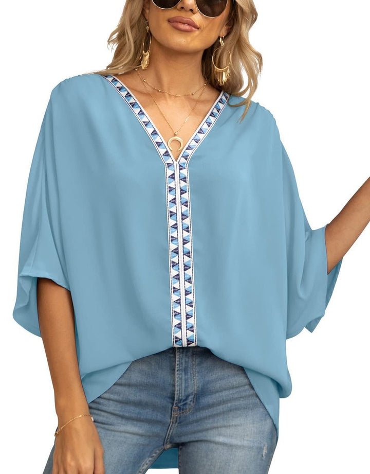 Sienna | Top tunica oversize bohémien con ricami e scollo a V