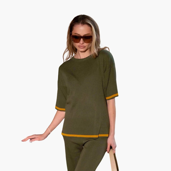 KnitStyle | Knit Set – Relaxed Short-Sleeve Top and Wide-Leg Trousers for Women