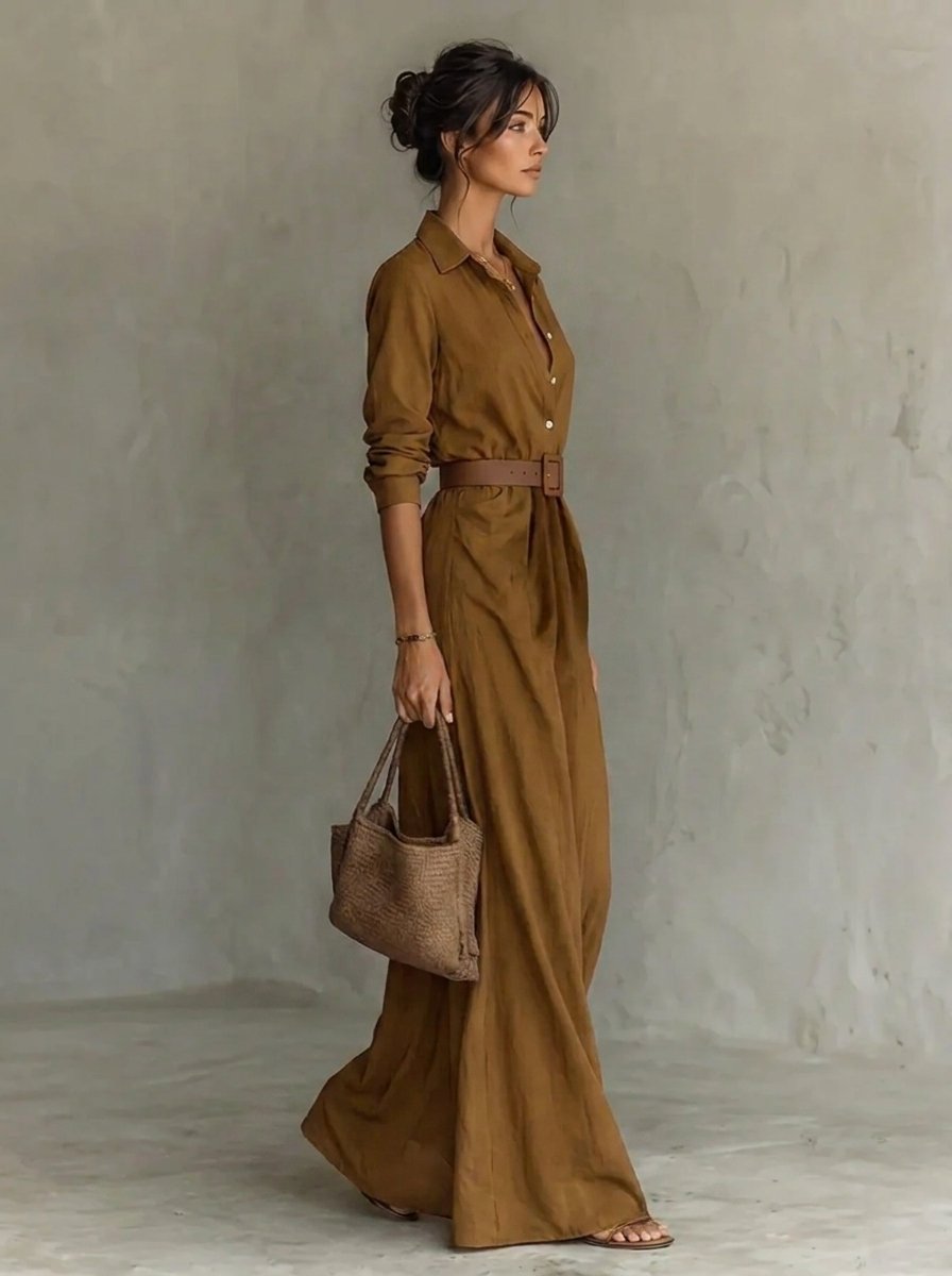 Martina | Chic e moderno abito lungo a maniche lunghe con cintura