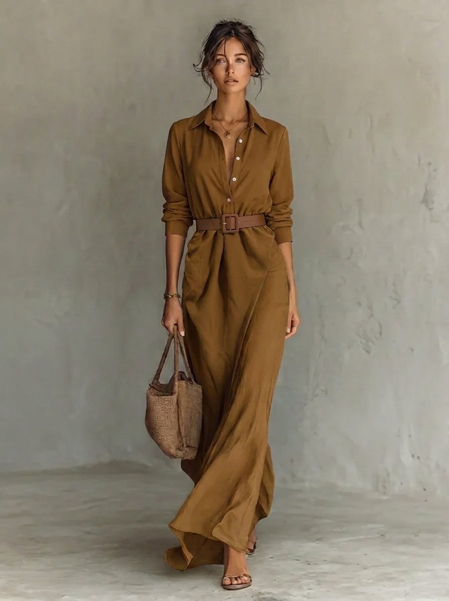 Martina | Chic e moderno abito lungo a maniche lunghe con cintura