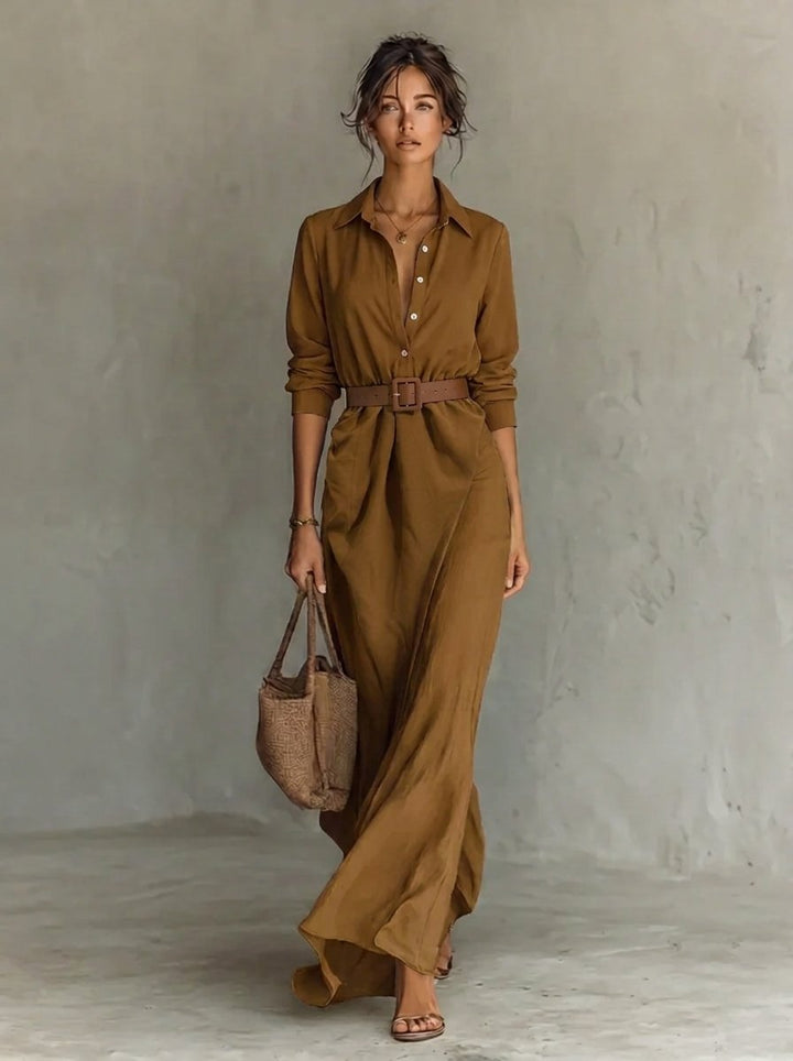Martina | Chic e moderno abito lungo a maniche lunghe con cintura