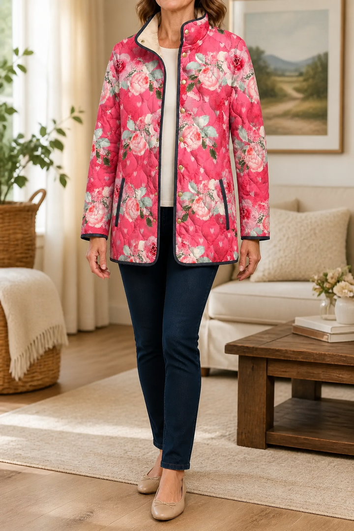 Wearbella | Floral Print Quilted Puffer Jacket