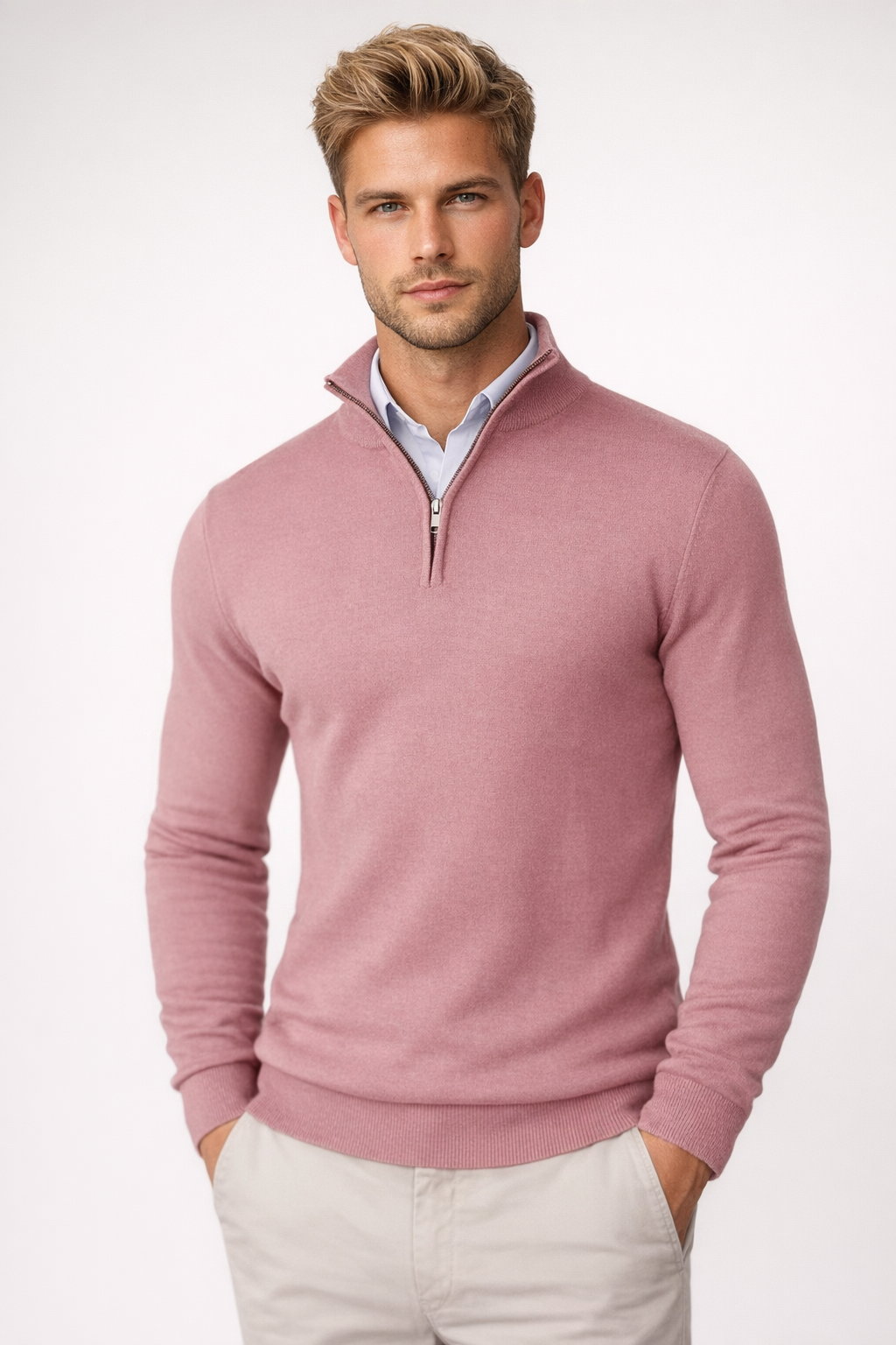 James | Modern and Casual Half Zip High Neck Sweater