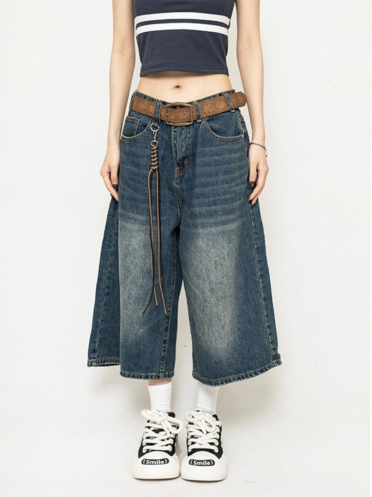 Victoria | Culotte eleganti in denim vintage effetto usato