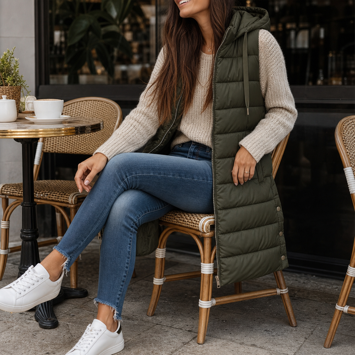 Wearbella | Longline Puffer Vest – Sleek Sleeveless Style for Women