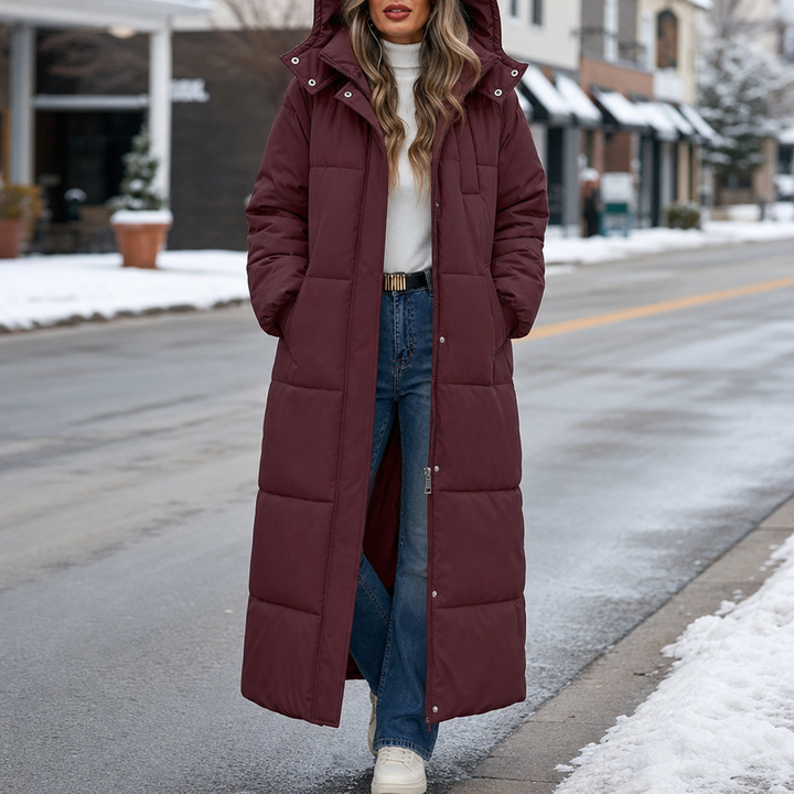 Wearbella | Long Hooded Puffer Coat – Stylish & Warm for Women