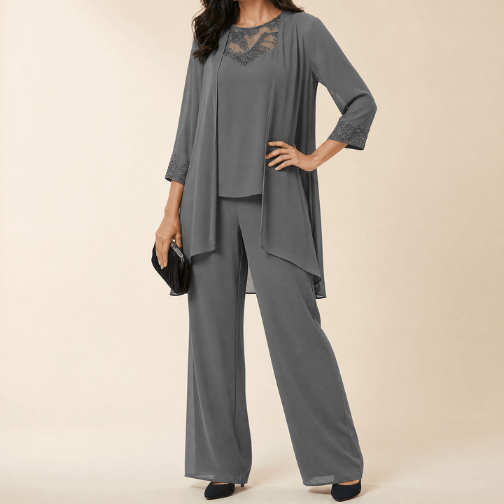 Bronte | Women's Three-Piece Pantsuit – Elegant Chiffon Set