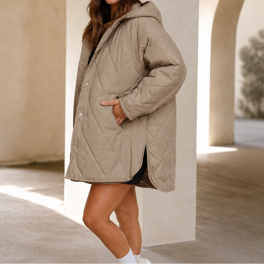 Wearbella | Diamond Quilted Hooded Puffer Jacket – Stylish Warmth for Women
