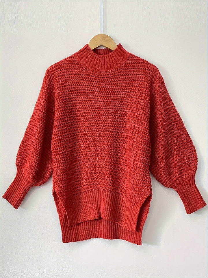 Evangeline | Textured High-Low Sweater in Cozy Red
